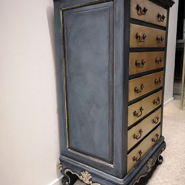 Not For Sale - Adrienne: Blue and Brushed Gold hand painted small set of drawers