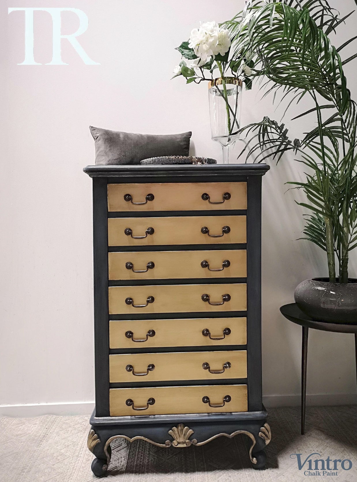 Not For Sale - Adrienne: Blue and Brushed Gold hand painted small set of drawers