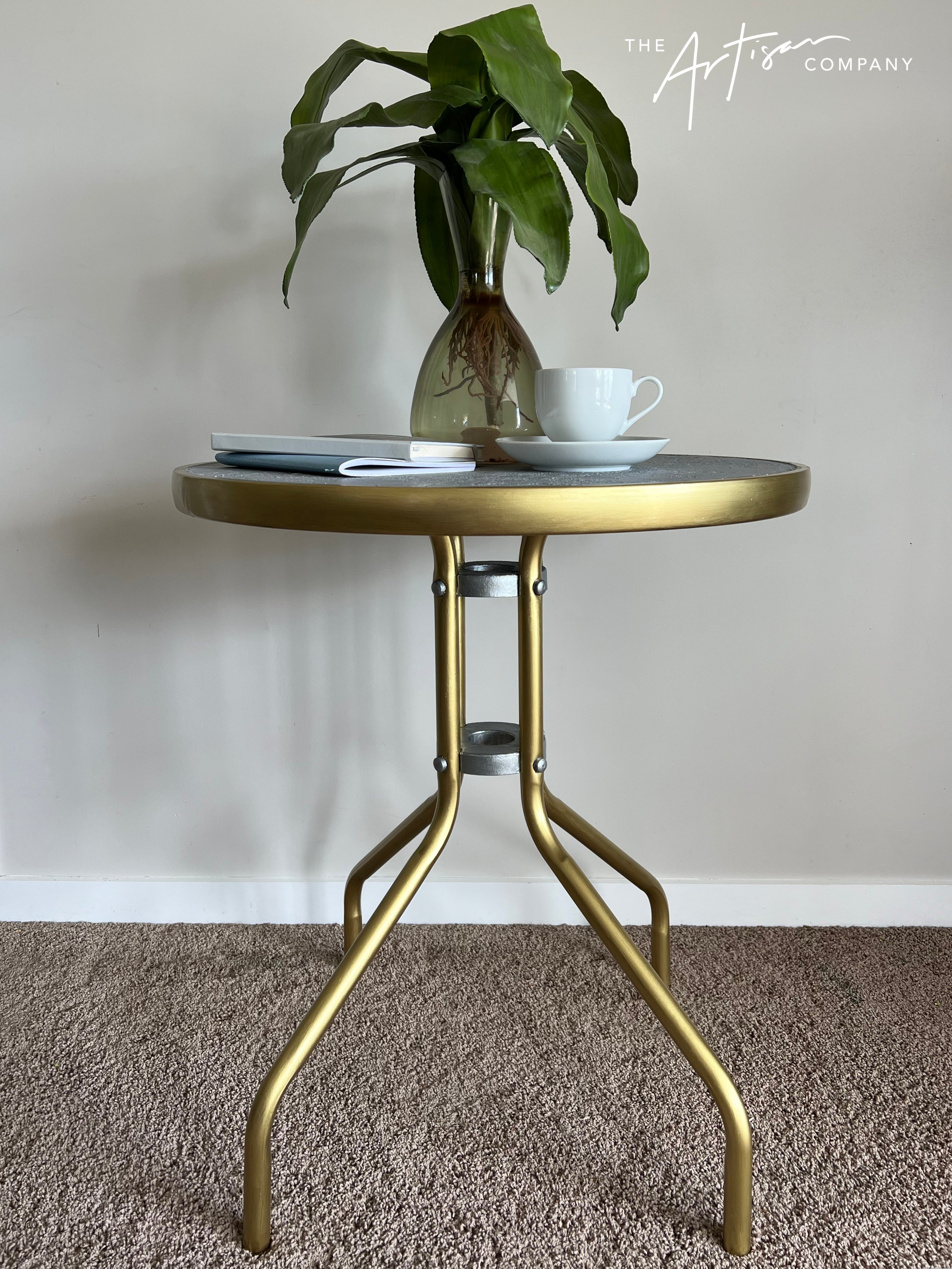 Not For Sale - Outdoor glass and metal table transformed in Artisan Stone and Metallic Alchemy (Video Included)