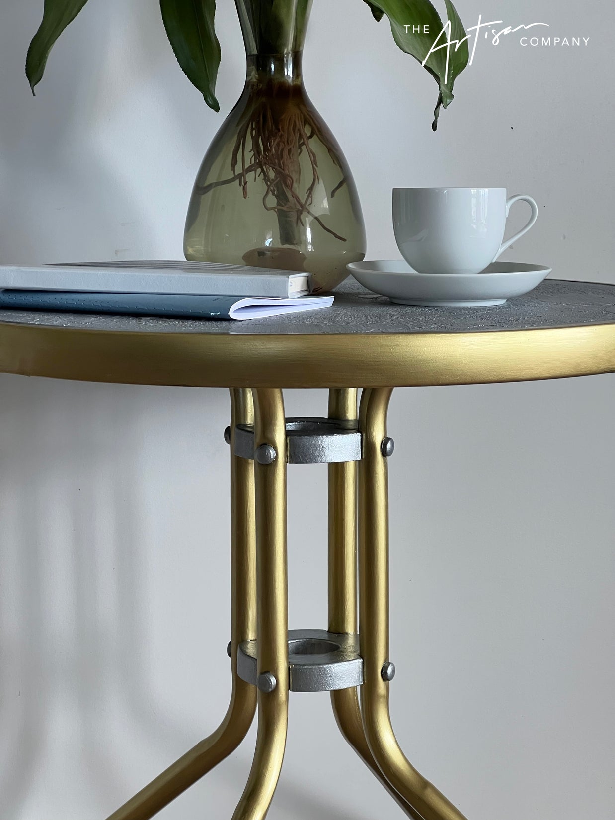 Not For Sale - Outdoor glass and metal table transformed in Artisan Stone and Metallic Alchemy (Video Included)