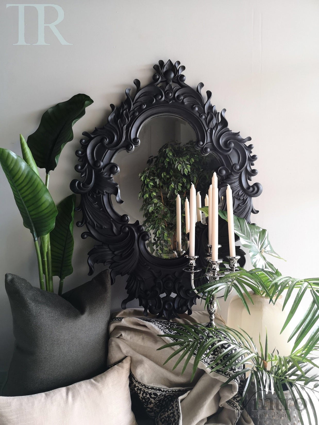 Not For Sale - Greta: Black ornate carved mirror