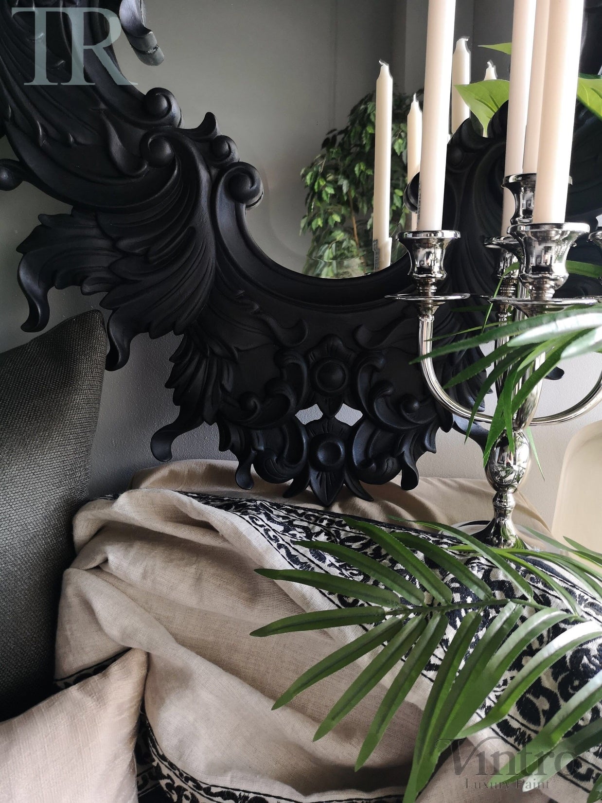 Not For Sale - Greta: Black ornate carved mirror