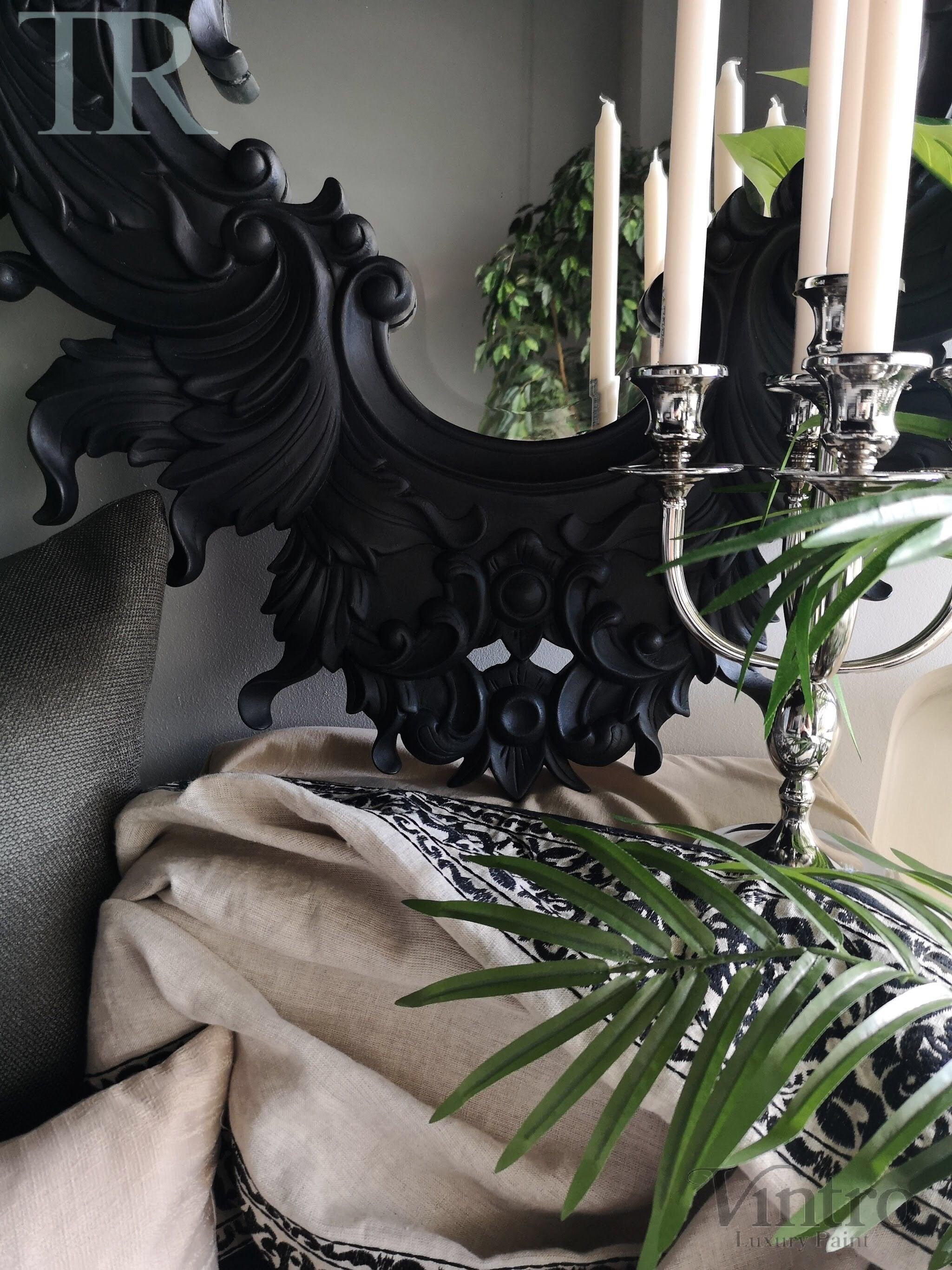 Not For Sale - Greta: Black ornate carved mirror