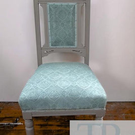 Not For Sale - Alice: Oak carved chair in french linen and duck egg blue