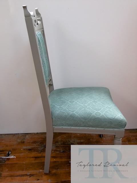 Not For Sale - Alice: Oak carved chair in french linen and duck egg blue