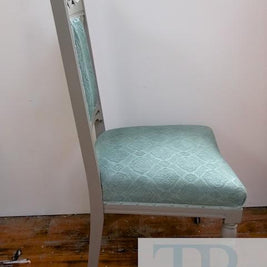 Not For Sale - Alice: Oak carved chair in french linen and duck egg blue