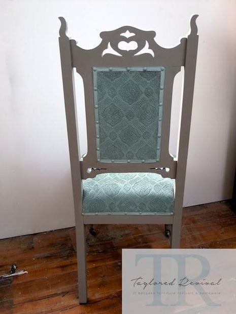 Not For Sale - Alice: Oak carved chair in french linen and duck egg blue