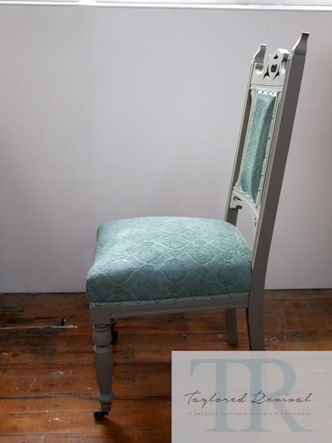 Not For Sale - Alice: Oak carved chair in french linen and duck egg blue