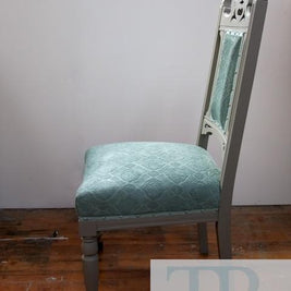 Not For Sale - Alice: Oak carved chair in french linen and duck egg blue