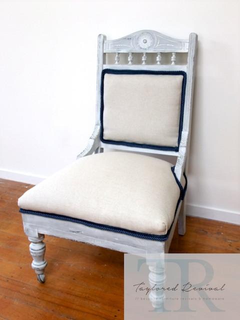 Not For Sale - Kimberley: Custom blended, white washed slipper chair in nautical theme