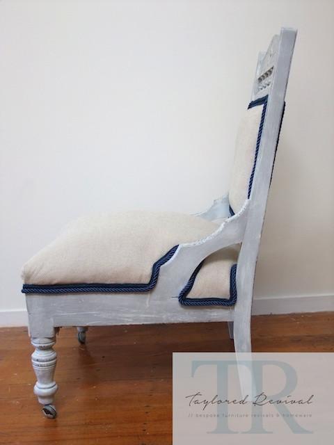 Not For Sale - Kimberley: Custom blended, white washed slipper chair in nautical theme