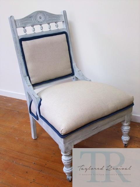 Not For Sale - Kimberley: Custom blended, white washed slipper chair in nautical theme