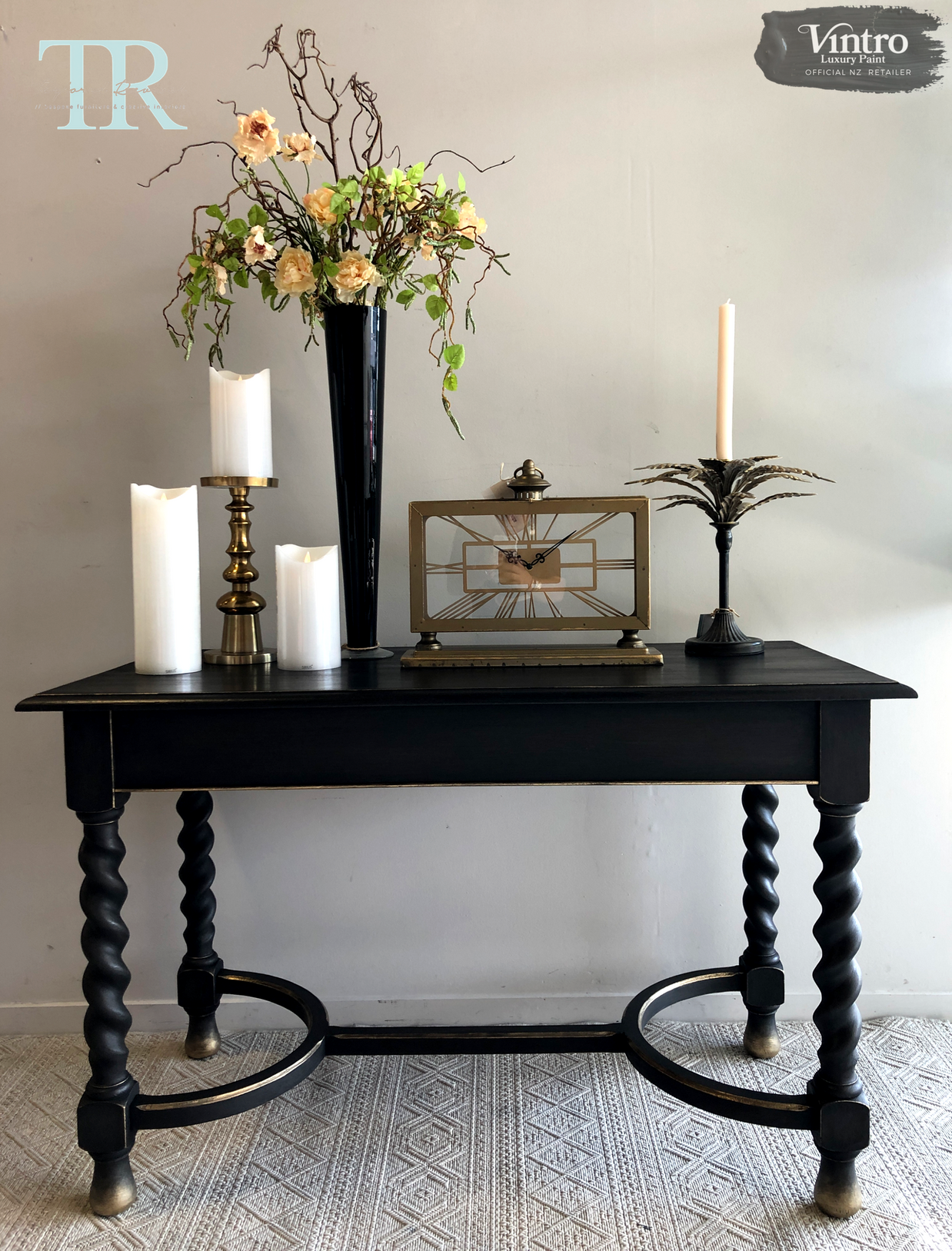 Not For Sale - Commissioned Hall Table in Midnight with Victorian Black Wax