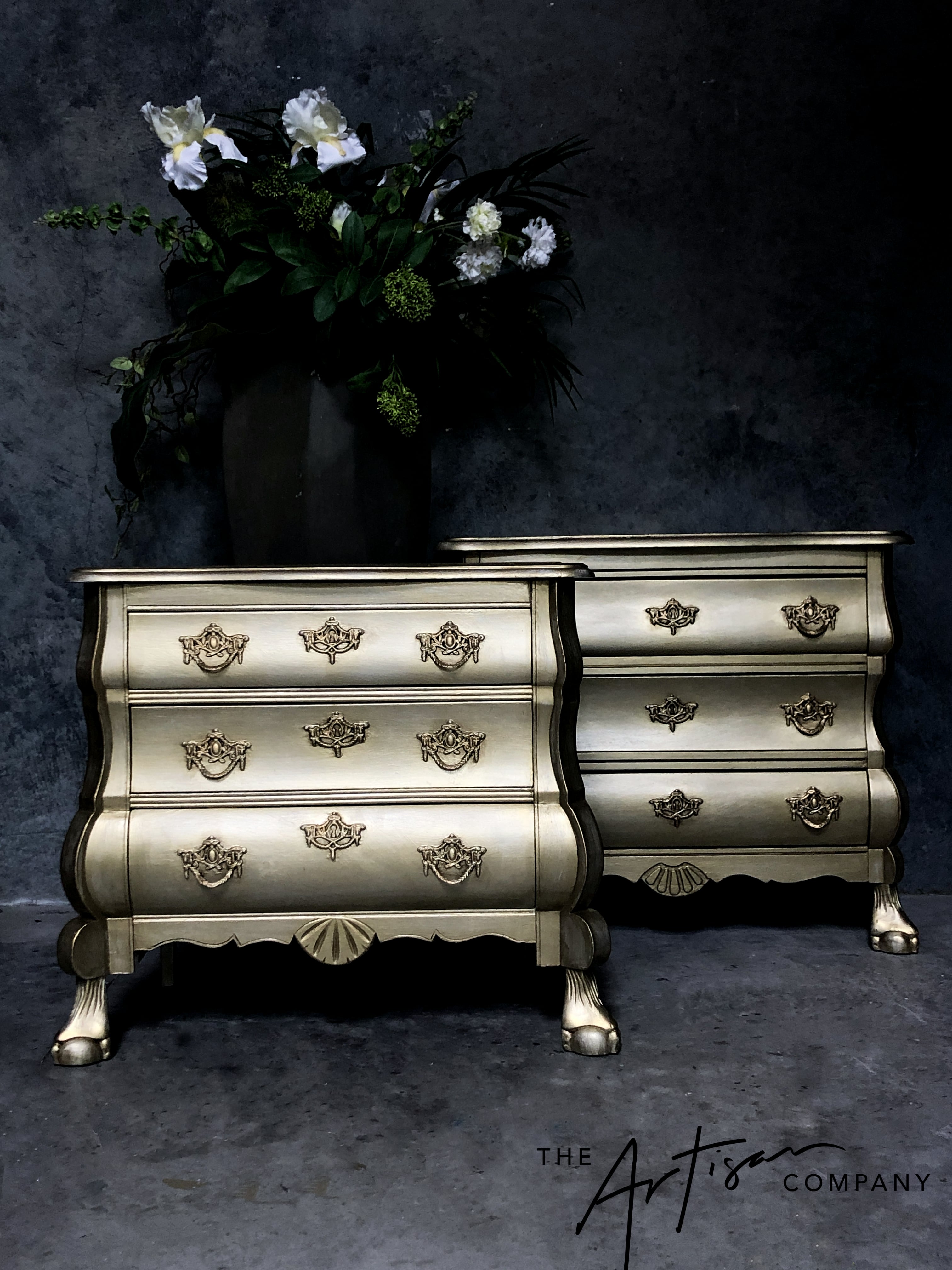 Not For Sale - Handpainted French bedsides in Metallics