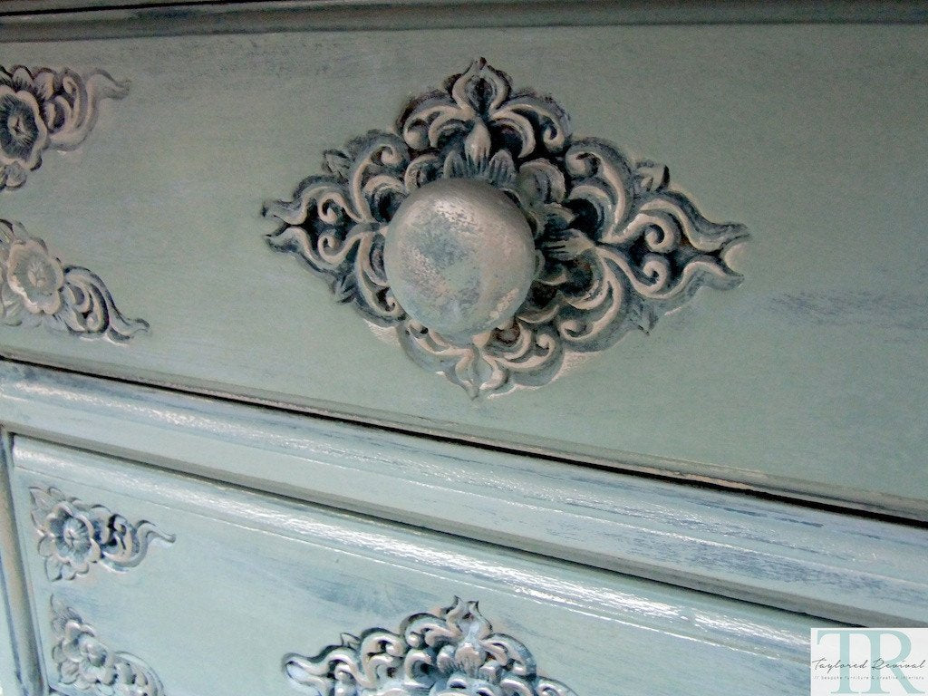 Not For Sale - Commissioned  free standing Mirror in a duck egg blue