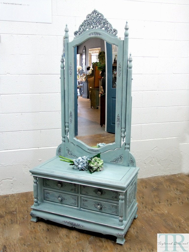 Not For Sale - Commissioned  free standing Mirror in a duck egg blue