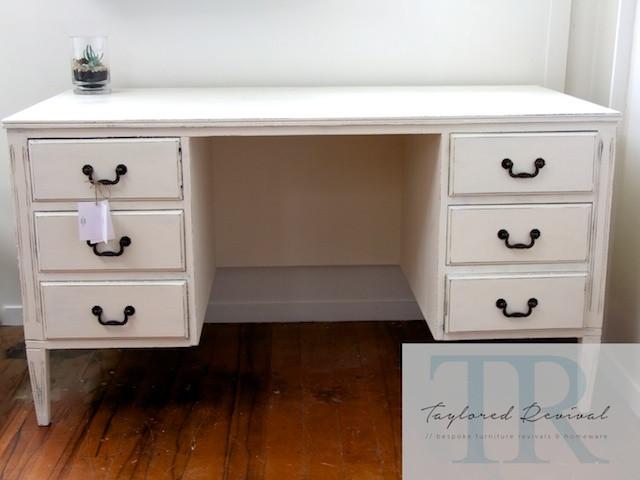 Not For Sale - Paige: White vintage mahogany desk with 6 drawers