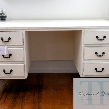 Not For Sale - Paige: White vintage mahogany desk with 6 drawers