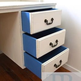 Not For Sale - Paige: White vintage mahogany desk with 6 drawers