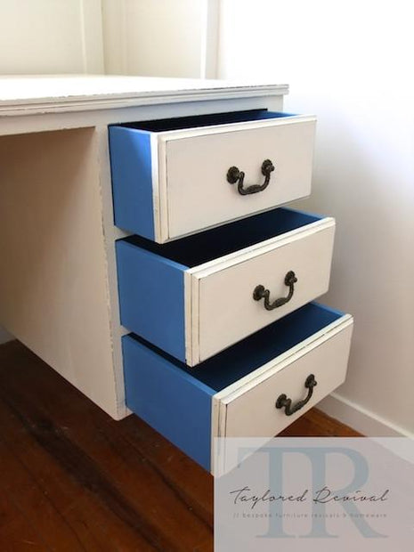 Not For Sale - Paige: White vintage mahogany desk with 6 drawers