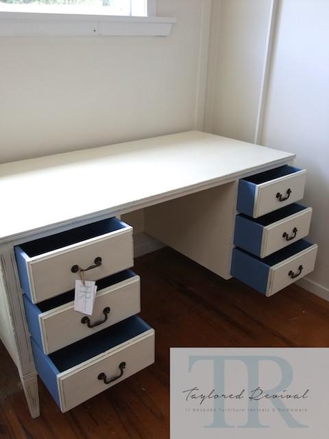 Not For Sale - Paige: White vintage mahogany desk with 6 drawers