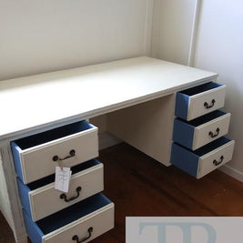 Not For Sale - Paige: White vintage mahogany desk with 6 drawers