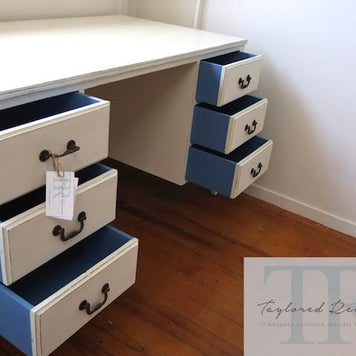 Not For Sale - Paige: White vintage mahogany desk with 6 drawers