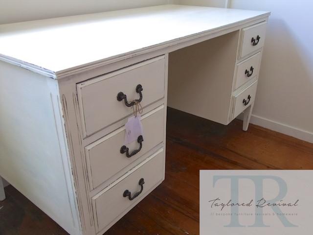 Not For Sale - Paige: White vintage mahogany desk with 6 drawers