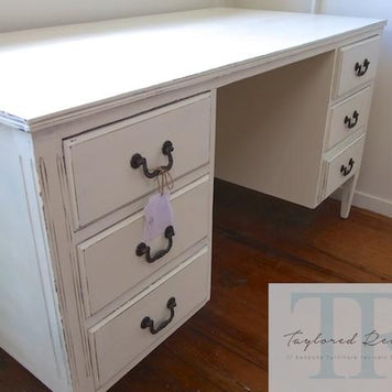 Not For Sale - Paige: White vintage mahogany desk with 6 drawers