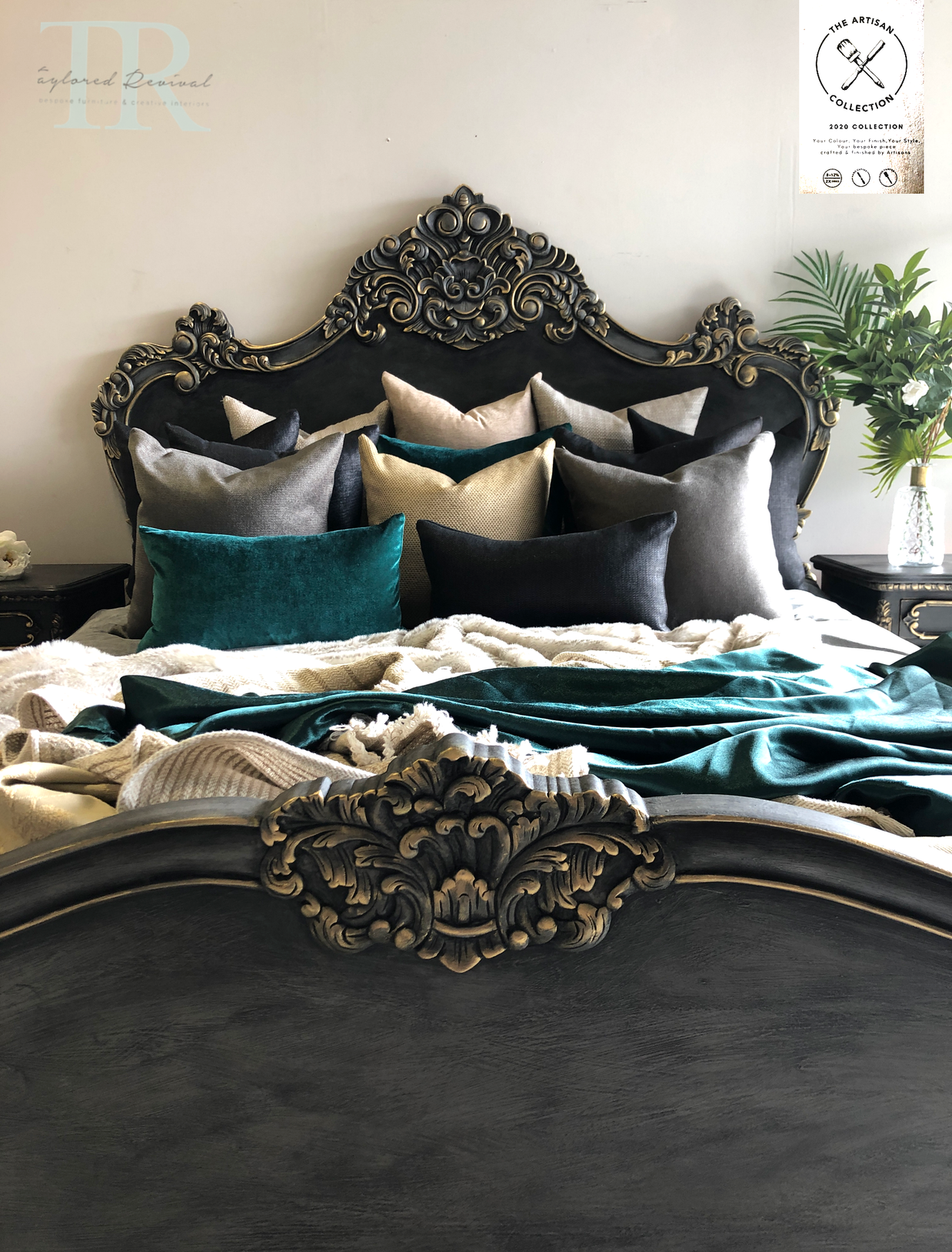 Not For Sale - Commissioned Rococo bed in Cloudburst & Victorian Black Wax