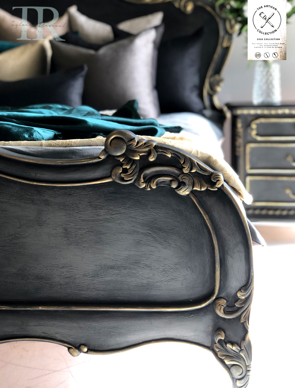 Not For Sale - Commissioned Rococo bed in Cloudburst & Victorian Black Wax