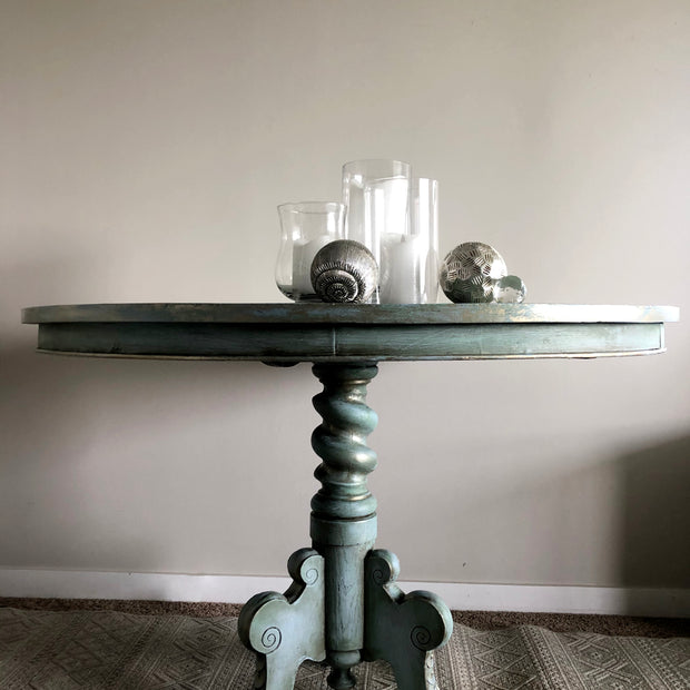 Not For Sale - Battered round entrance table brought to life in Artisan Toulouse & coloured waxes