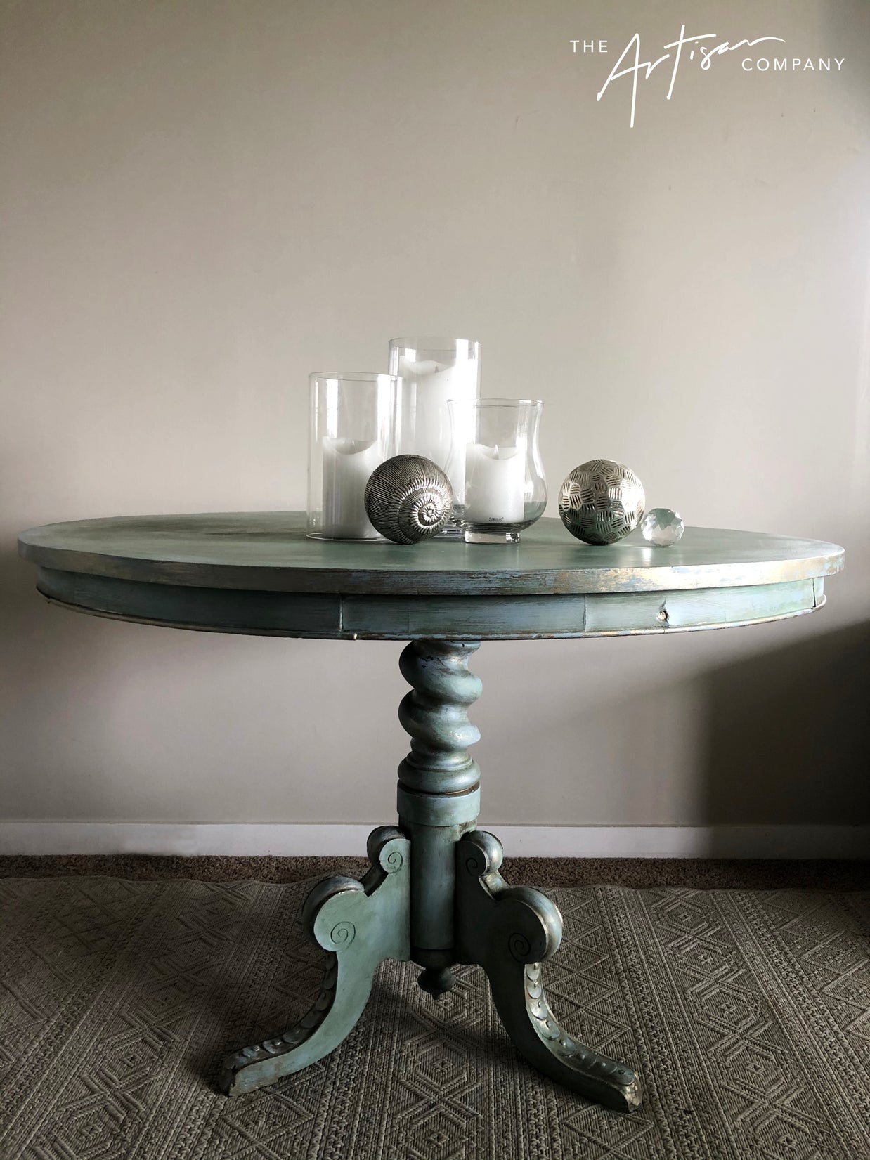 Not For Sale - Battered round entrance table brought to life in Artisan Toulouse & coloured waxes