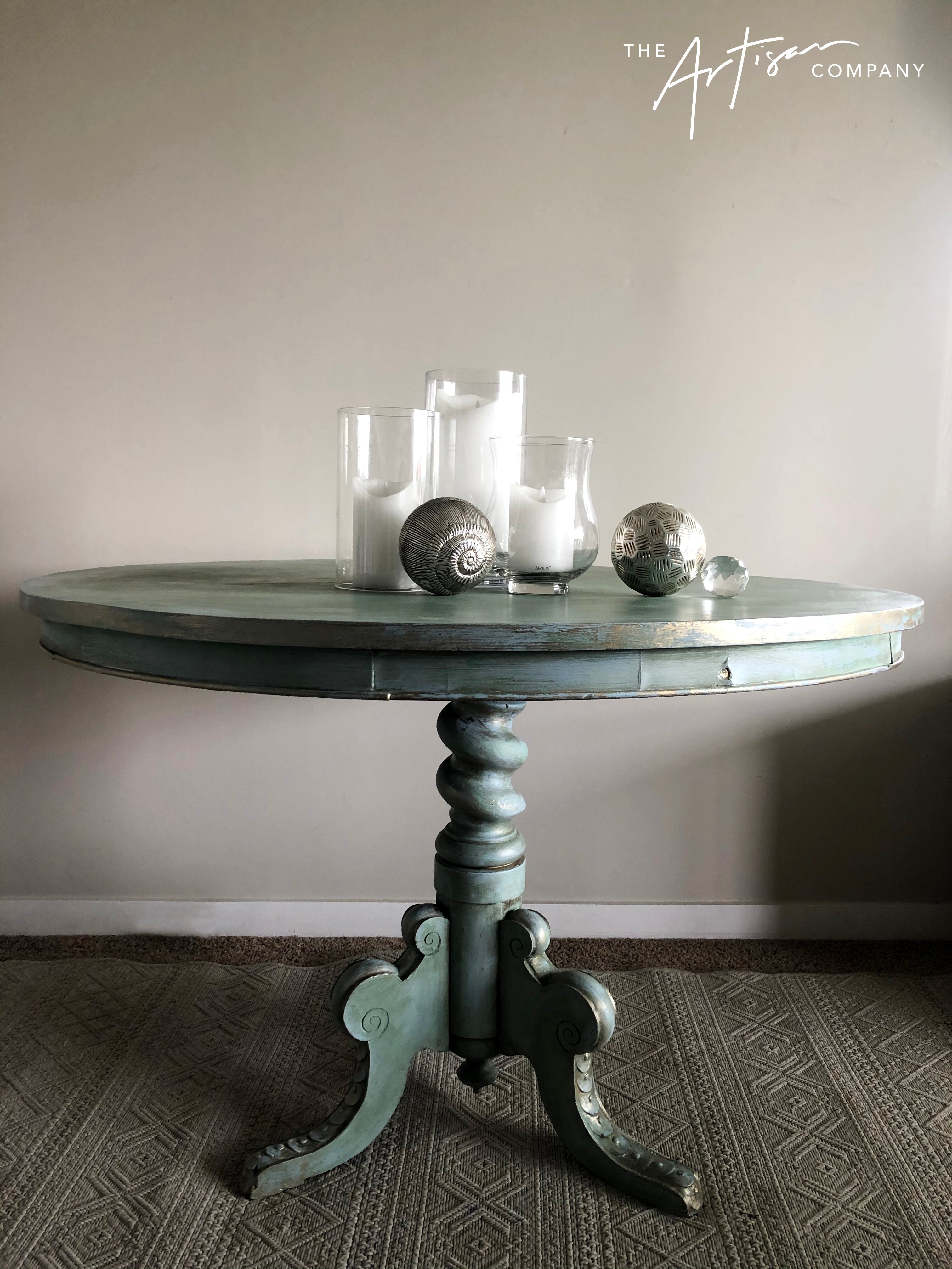 Not For Sale - Battered round entrance table brought to life in Artisan Toulouse & coloured waxes