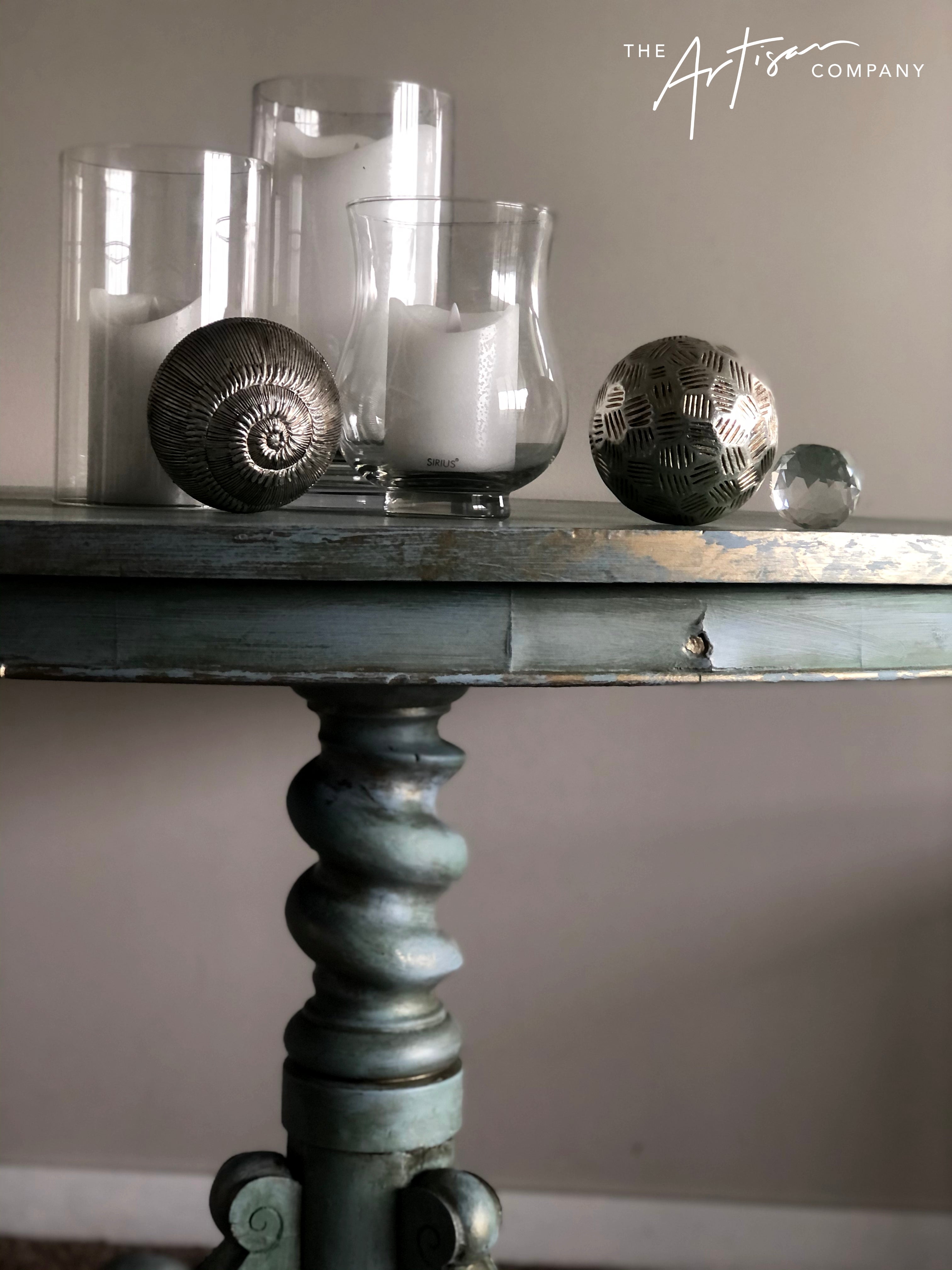 Not For Sale - Battered round entrance table brought to life in Artisan Toulouse & coloured waxes
