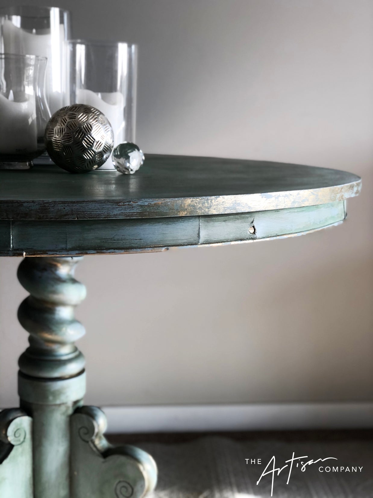 Not For Sale - Battered round entrance table brought to life in Artisan Toulouse & coloured waxes