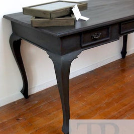 Not For Sale - Veda: Deep Charcoal queen Anne desk with Red Antique style drawers