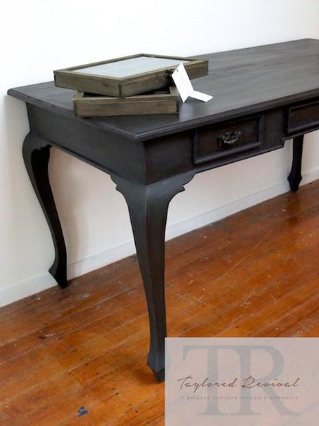 Not For Sale - Veda: Deep Charcoal queen Anne desk with Red Antique style drawers