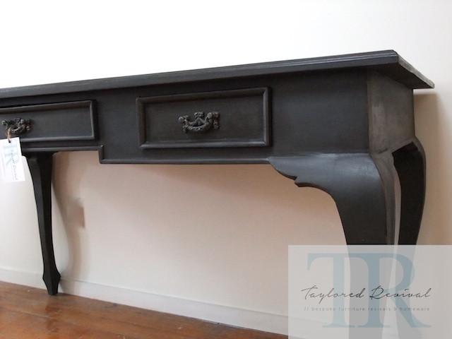 Not For Sale - Veda: Deep Charcoal queen Anne desk with Red Antique style drawers