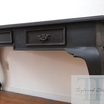 Not For Sale - Veda: Deep Charcoal queen Anne desk with Red Antique style drawers