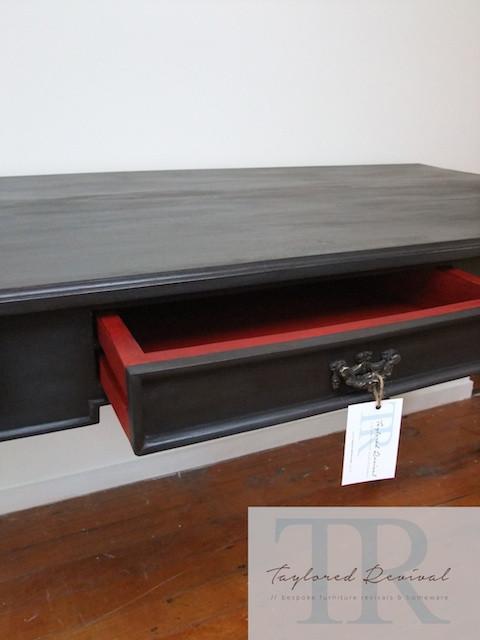 Not For Sale - Veda: Deep Charcoal queen Anne desk with Red Antique style drawers