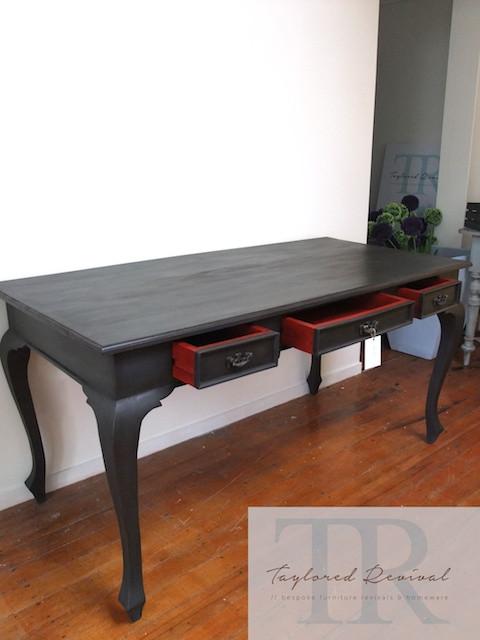 Not For Sale - Veda: Deep Charcoal queen Anne desk with Red Antique style drawers