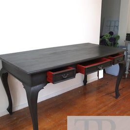 Not For Sale - Veda: Deep Charcoal queen Anne desk with Red Antique style drawers