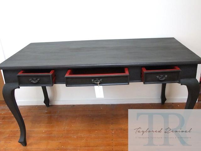 Not For Sale - Veda: Deep Charcoal queen Anne desk with Red Antique style drawers