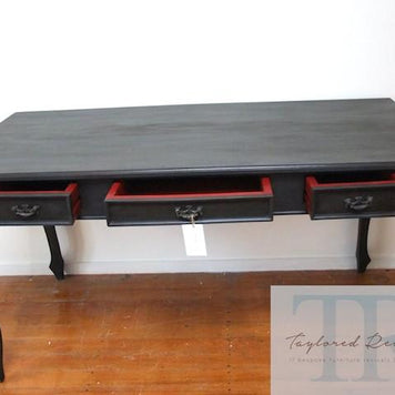 Not For Sale - Veda: Deep Charcoal queen Anne desk with Red Antique style drawers
