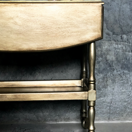 Not For Sale - Commissioned Oak Tea Trolley and side table in aged Metallics