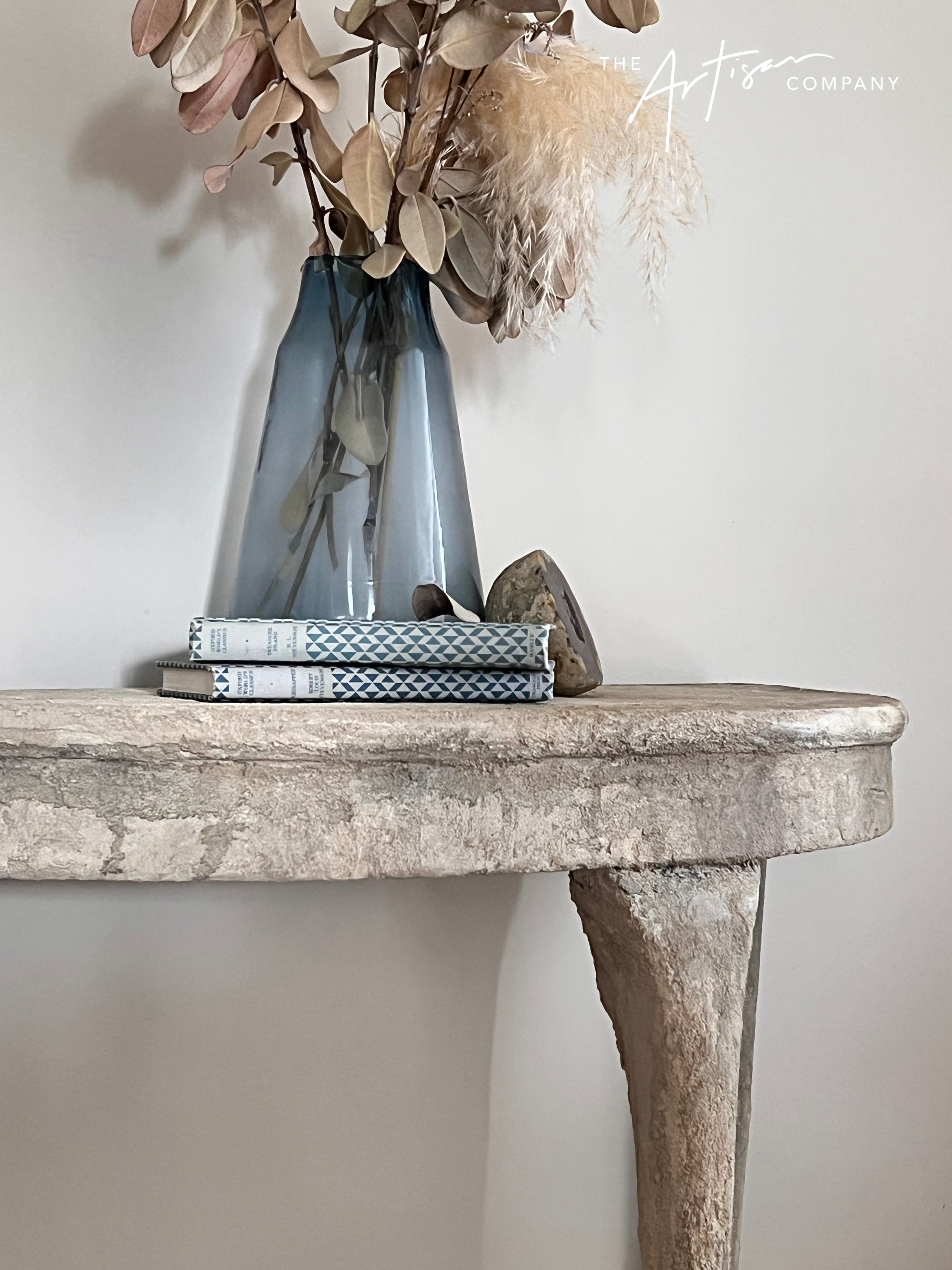 Not For Sale - Mahogany half round table in Artisan Stone  - Tuscan style stone finish