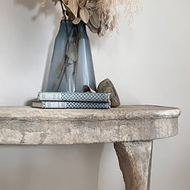 Not For Sale - Mahogany half round table in Artisan Stone  - Tuscan style stone finish