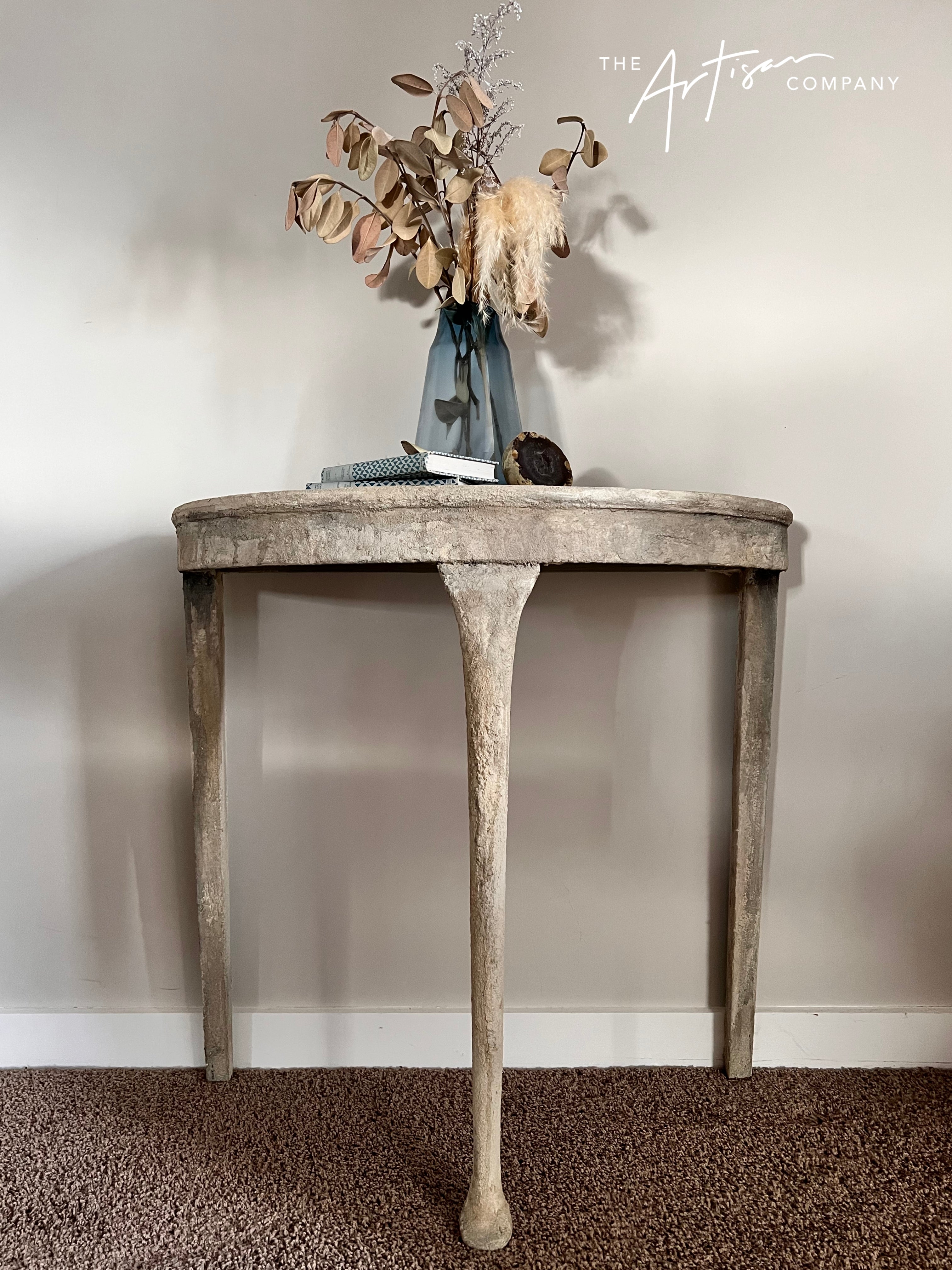 Not For Sale - Mahogany half round table in Artisan Stone  - Tuscan style stone finish