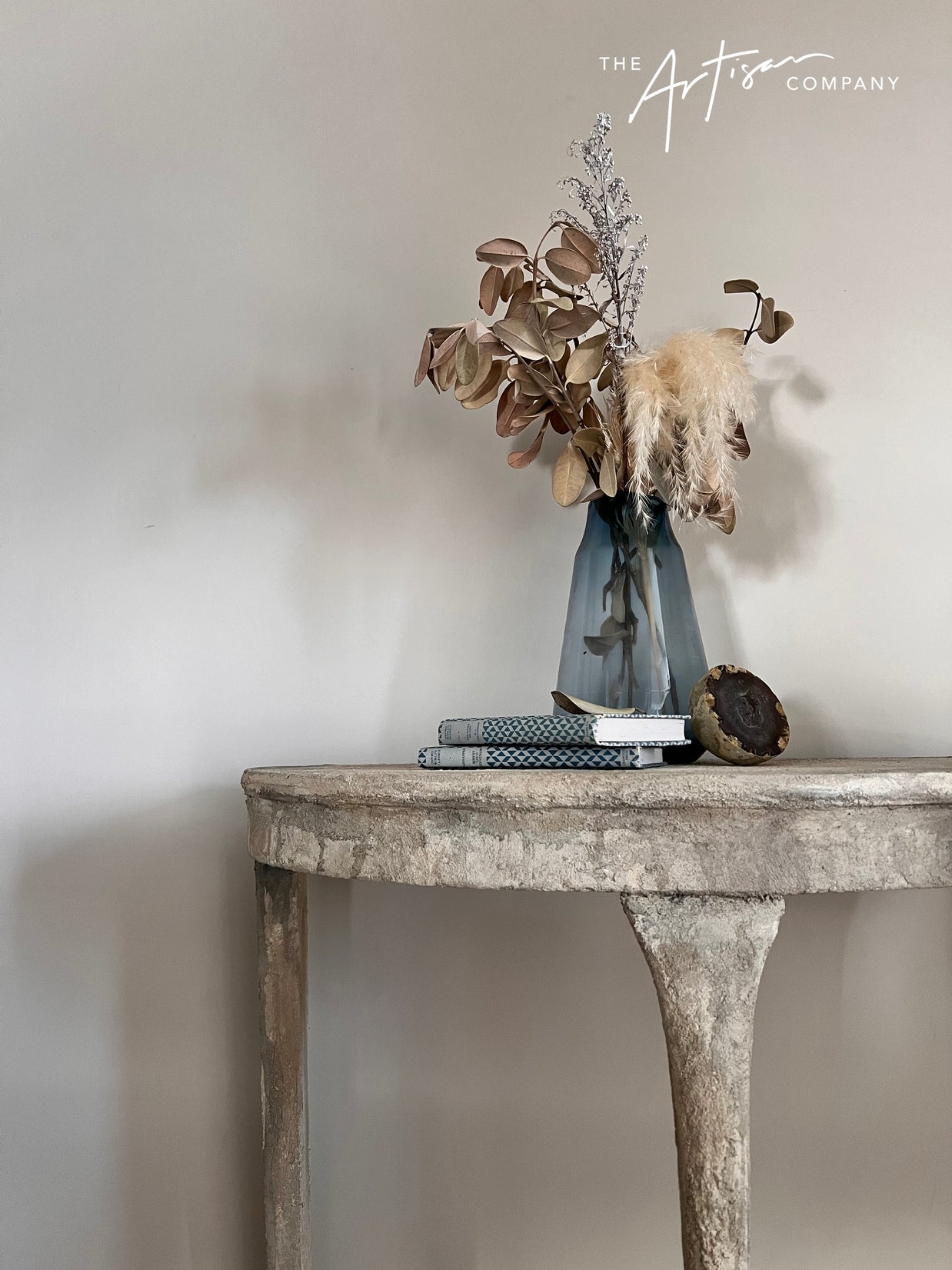Not For Sale - Mahogany half round table in Artisan Stone  - Tuscan style stone finish